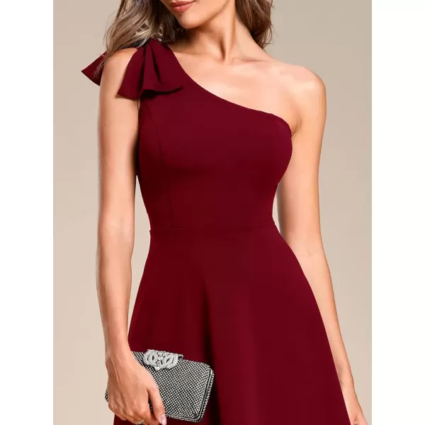 imageEverPretty Womens One Shoulder Bowknot Sleeveless ALine Mini Summer Dress Gradation Dresses 01865Burgundy