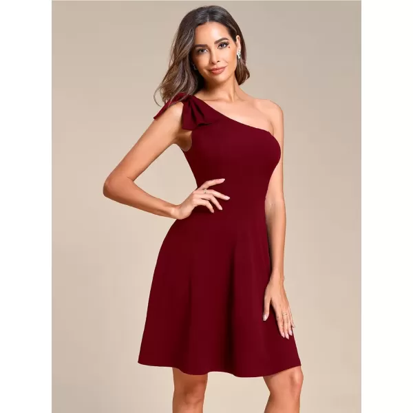 imageEverPretty Womens One Shoulder Bowknot Sleeveless ALine Mini Summer Dress Gradation Dresses 01865Burgundy