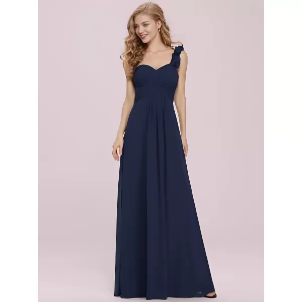 imageEverPretty Womens Sexy Chiffon One Shoulder Sweetheart Floor Length Pleated Wedding Geust Summer Formal Dresses 09768Navy Blue