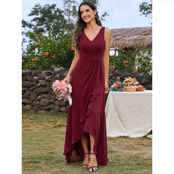 imageEverPretty Womens Sleeveless V Neck Pleated A Line High Low Bridesmaid Dresses S0033Burgundy