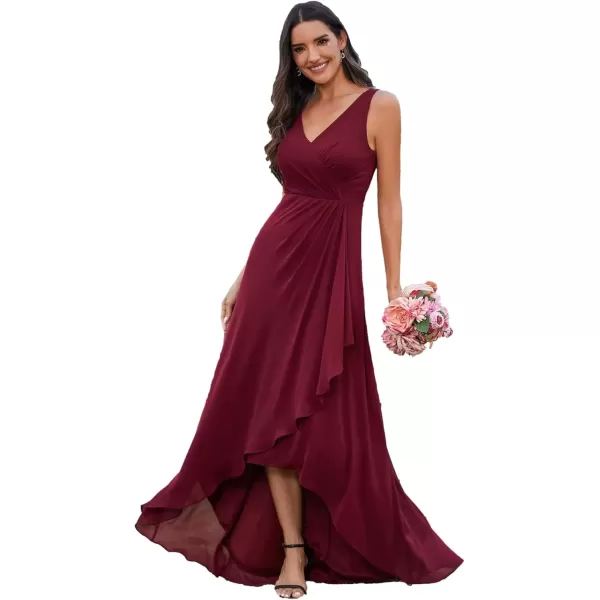 imageEverPretty Womens Sleeveless V Neck Pleated A Line High Low Bridesmaid Dresses S0033Burgundy