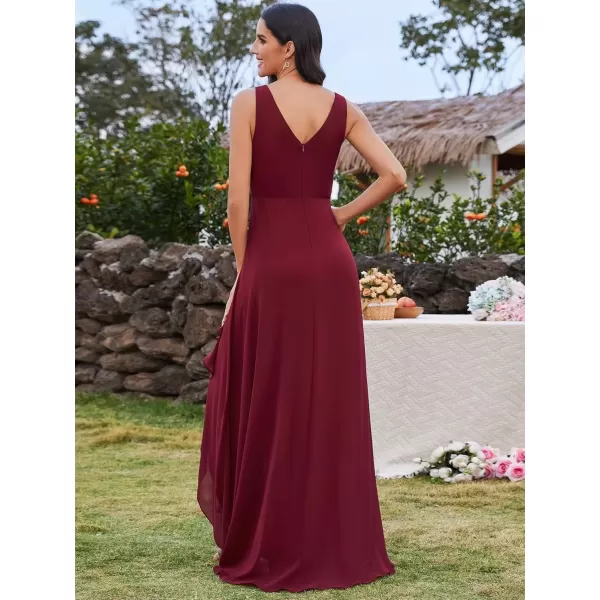 imageEverPretty Womens Sleeveless V Neck Pleated A Line High Low Bridesmaid Dresses S0033Burgundy