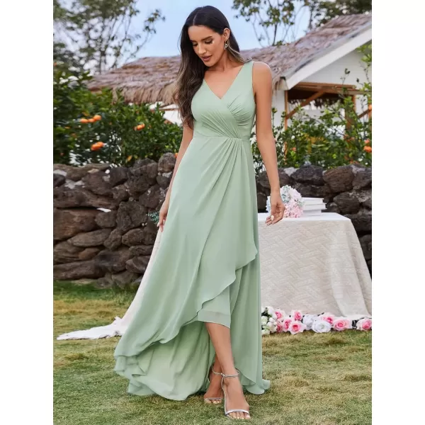 imageEverPretty Womens Sleeveless V Neck Pleated A Line High Low Bridesmaid Dresses S0033Mint Green