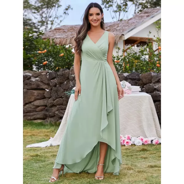 imageEverPretty Womens Sleeveless V Neck Pleated A Line High Low Bridesmaid Dresses S0033Mint Green