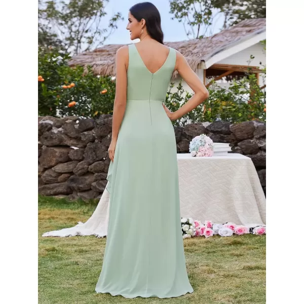 imageEverPretty Womens Sleeveless V Neck Pleated A Line High Low Bridesmaid Dresses S0033Mint Green