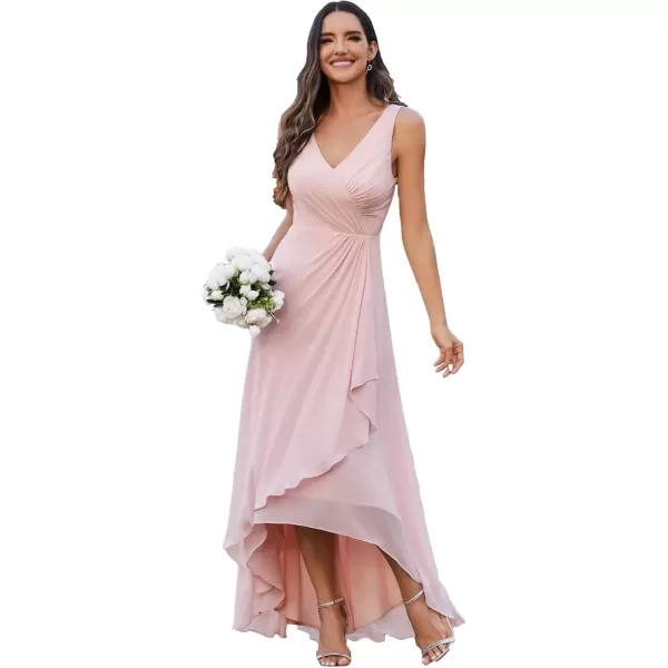 imageEverPretty Womens Sleeveless V Neck Pleated A Line High Low Bridesmaid Dresses S0033Pink