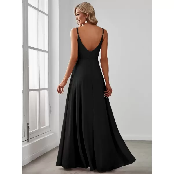 imageEverPretty Womens Summer Spaghetti Strap V Neck Chiffon Formal Wedding Bridesmaid Split Maxi Dress 0128BBlack