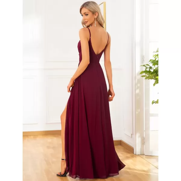 imageEverPretty Womens Summer Spaghetti Strap V Neck Chiffon Formal Wedding Bridesmaid Split Maxi Dress 0128BBurgundy