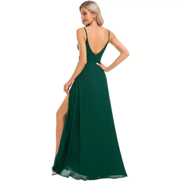 imageEverPretty Womens Summer Spaghetti Strap V Neck Chiffon Formal Wedding Bridesmaid Split Maxi Dress 0128BDark Green