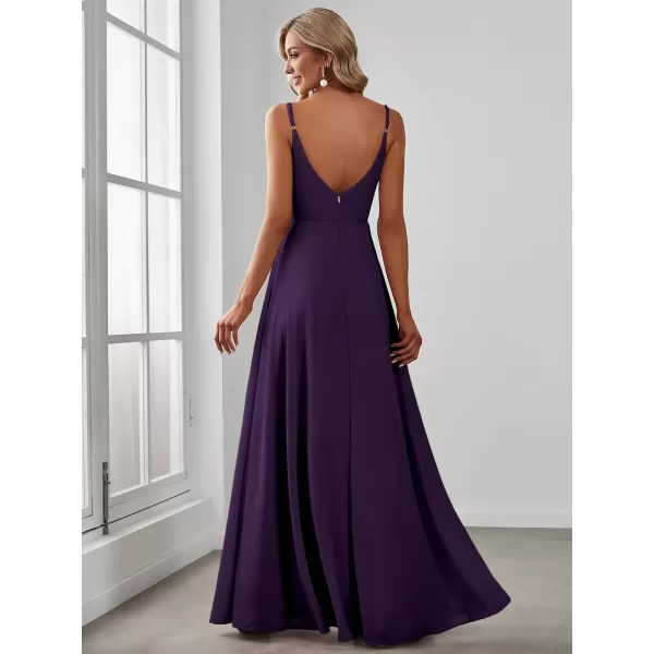 imageEverPretty Womens Summer Spaghetti Strap V Neck Chiffon Formal Wedding Bridesmaid Split Maxi Dress 0128BDark Purple