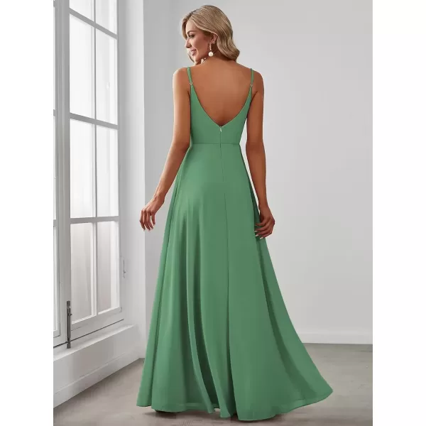 imageEverPretty Womens Summer Spaghetti Strap V Neck Chiffon Formal Wedding Bridesmaid Split Maxi Dress 0128BGreen Bean