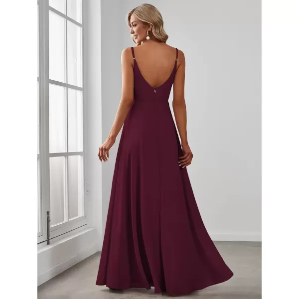 imageEverPretty Womens Summer Spaghetti Strap V Neck Chiffon Formal Wedding Bridesmaid Split Maxi Dress 0128BMulberry