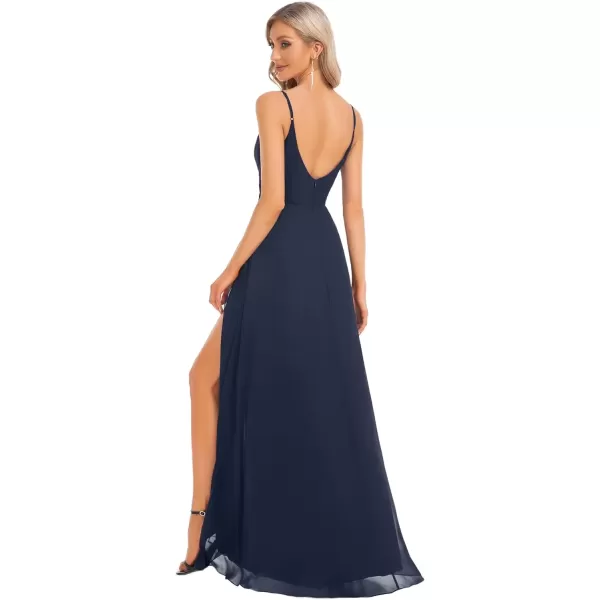 imageEverPretty Womens Summer Spaghetti Strap V Neck Chiffon Formal Wedding Bridesmaid Split Maxi Dress 0128BNavy Blue