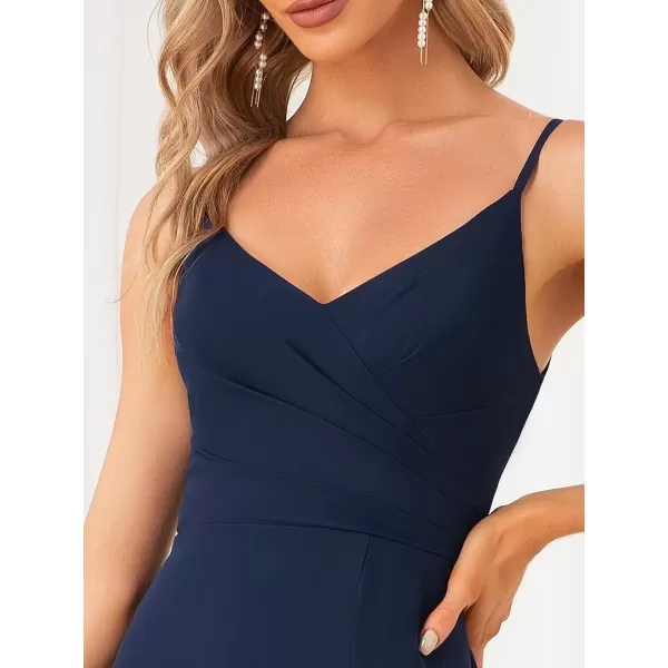 imageEverPretty Womens Summer Spaghetti Strap V Neck Chiffon Formal Wedding Bridesmaid Split Maxi Dress 0128BNavy Blue