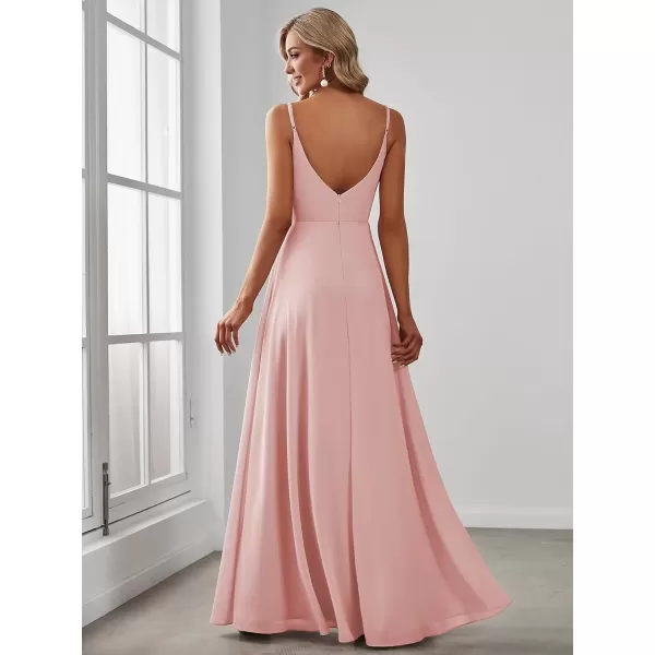 imageEverPretty Womens Summer Spaghetti Strap V Neck Chiffon Formal Wedding Bridesmaid Split Maxi Dress 0128BPink