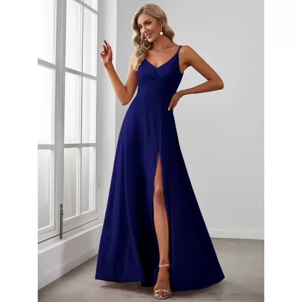 imageEverPretty Womens Summer Spaghetti Strap V Neck Chiffon Formal Wedding Bridesmaid Split Maxi Dress 0128BRoyal Blue