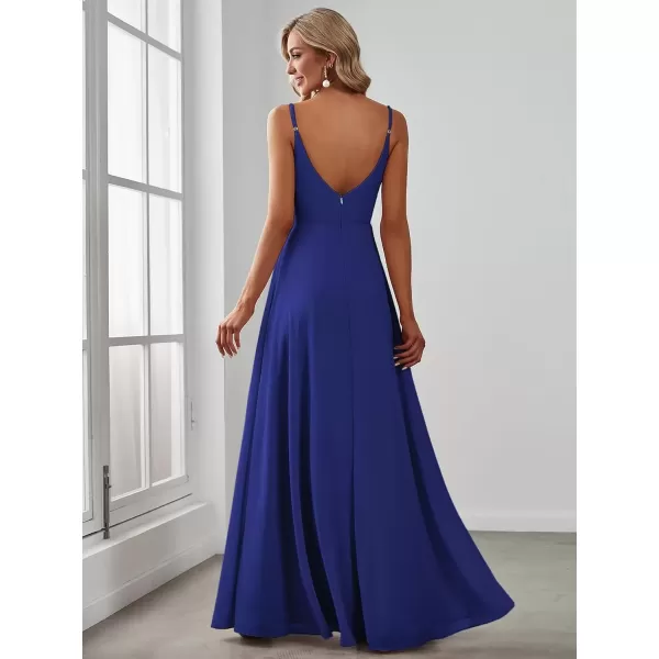 imageEverPretty Womens Summer Spaghetti Strap V Neck Chiffon Formal Wedding Bridesmaid Split Maxi Dress 0128BSapphire Blue