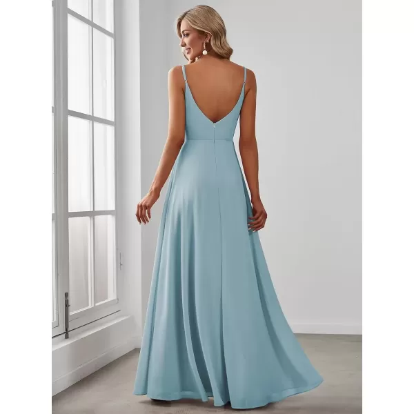 imageEverPretty Womens Summer Spaghetti Strap V Neck Chiffon Formal Wedding Bridesmaid Split Maxi Dress 0128BSky Blue