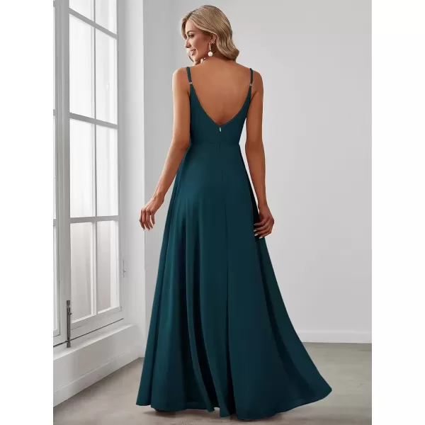 imageEverPretty Womens Summer Spaghetti Strap V Neck Chiffon Formal Wedding Bridesmaid Split Maxi Dress 0128BTeal