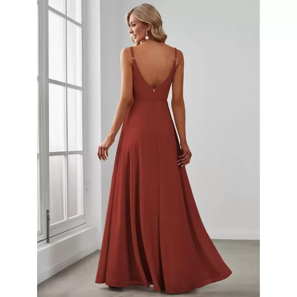 imageEverPretty Womens Summer Spaghetti Strap V Neck Chiffon Formal Wedding Bridesmaid Split Maxi Dress 0128BVermilion