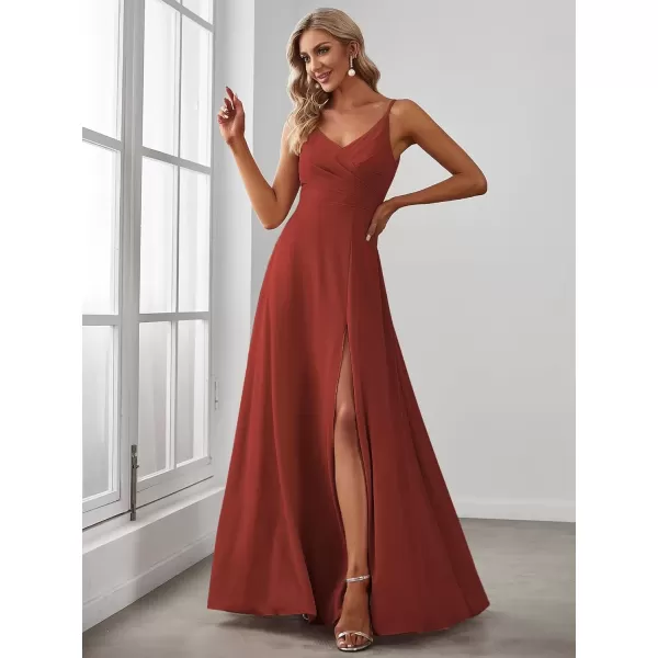 imageEverPretty Womens Summer Spaghetti Strap V Neck Chiffon Formal Wedding Bridesmaid Split Maxi Dress 0128BVermilion