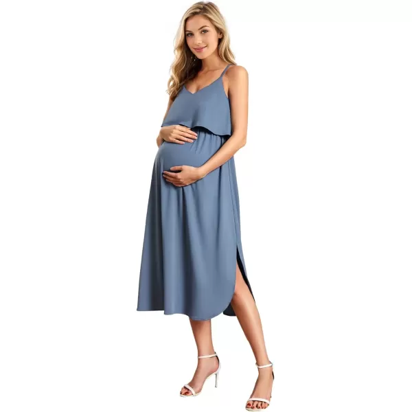 imageEverPretty Womens V Neck Open Back Adjustable Spaghetti Straps Slit A Line Summer Maternity Dresses 01860Dusty Navy