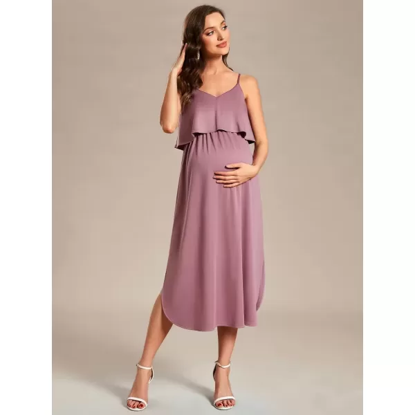 imageEverPretty Womens V Neck Open Back Adjustable Spaghetti Straps Slit A Line Summer Maternity Dresses 01860Orchid