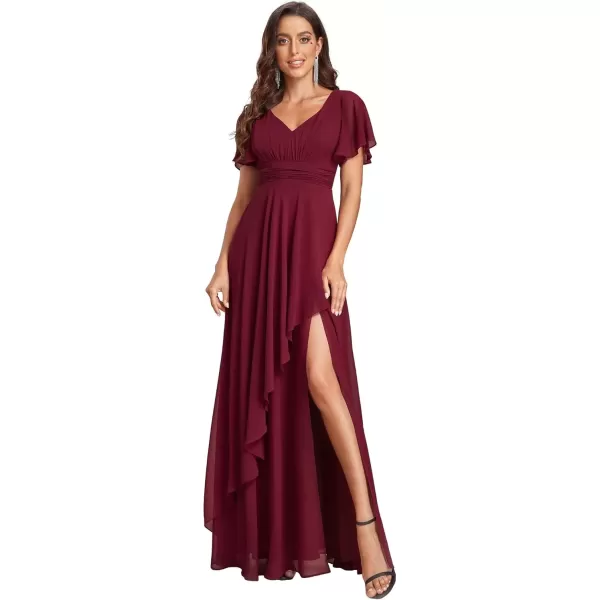 imageEverPretty Womens V Neck Short Sleeves Ruffled Chiffon Evening Dress 01809Burgundy