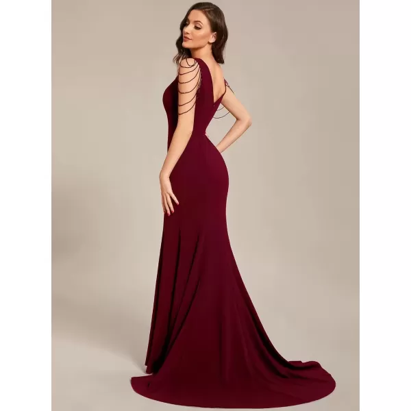 imageEverPretty Womens V Neck Sleeveless Bodycon Split Maxi Evening Dresses 01670Burgundy