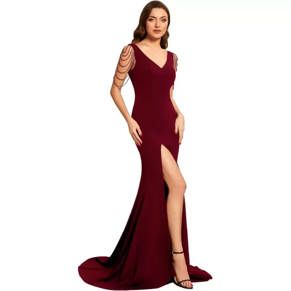 imageEverPretty Womens V Neck Sleeveless Bodycon Split Maxi Evening Dresses 01670Burgundy