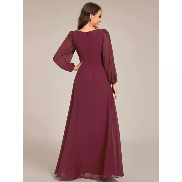 imageEverPretty Womens VNeck Long Sleeves ALine Pleated Chiffon Maxi Formal Dress 02235Burgundy