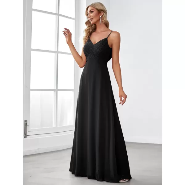 imageEverPretty Womens VNeck Sleeveless Front Ruched Maxi ALine Wedding Guest Dresses 80026Black