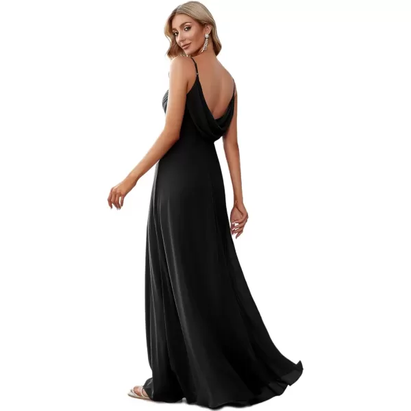 imageEverPretty Womens VNeck Sleeveless Front Ruched Maxi ALine Wedding Guest Dresses 80026Black