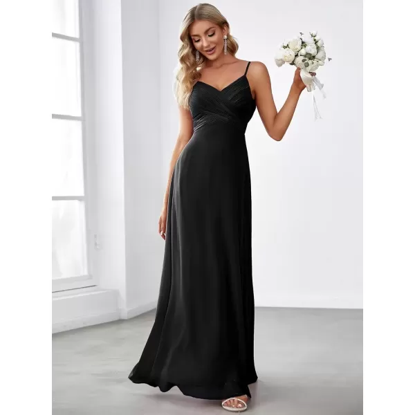 imageEverPretty Womens VNeck Sleeveless Front Ruched Maxi ALine Wedding Guest Dresses 80026Black