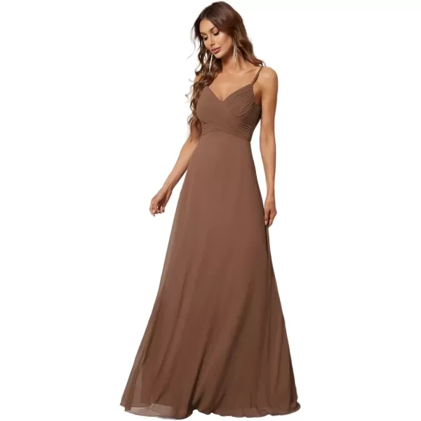 imageEverPretty Womens VNeck Sleeveless Front Ruched Maxi ALine Wedding Guest Dresses 80026Brown