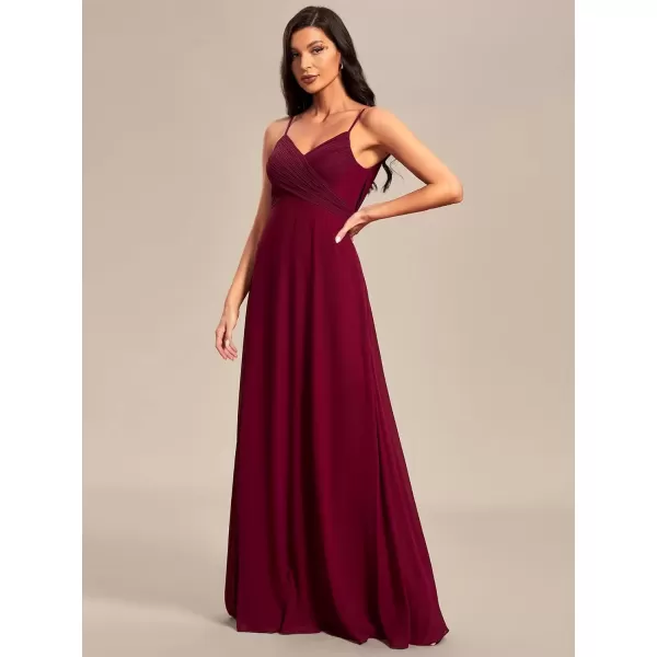 imageEverPretty Womens VNeck Sleeveless Front Ruched Maxi ALine Wedding Guest Dresses 80026Burgundy