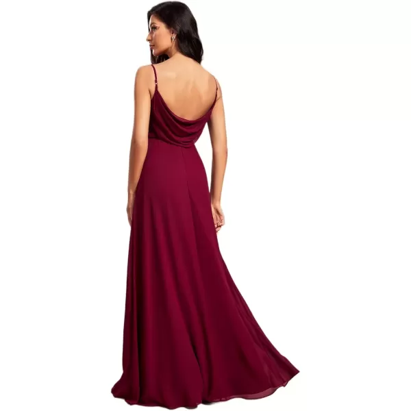 imageEverPretty Womens VNeck Sleeveless Front Ruched Maxi ALine Wedding Guest Dresses 80026Burgundy