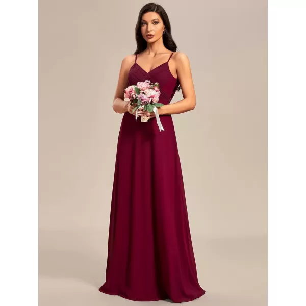 imageEverPretty Womens VNeck Sleeveless Front Ruched Maxi ALine Wedding Guest Dresses 80026Burgundy