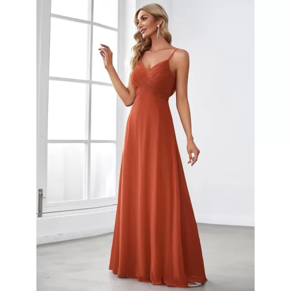 imageEverPretty Womens VNeck Sleeveless Front Ruched Maxi ALine Wedding Guest Dresses 80026Burnt Orange