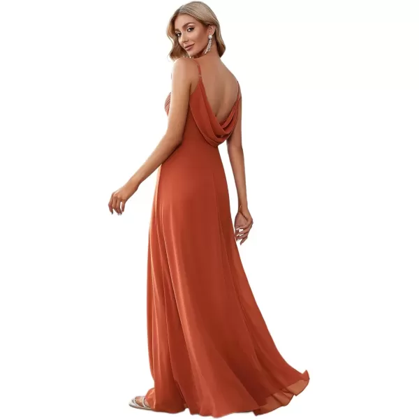 imageEverPretty Womens VNeck Sleeveless Front Ruched Maxi ALine Wedding Guest Dresses 80026Burnt Orange