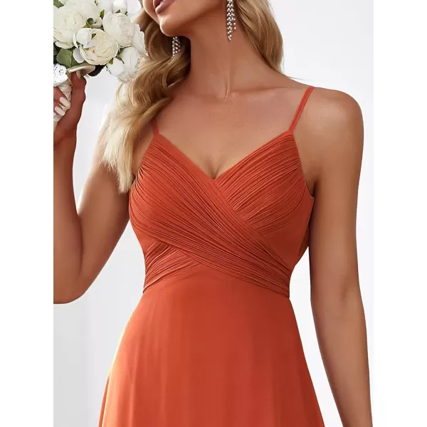 imageEverPretty Womens VNeck Sleeveless Front Ruched Maxi ALine Wedding Guest Dresses 80026Burnt Orange