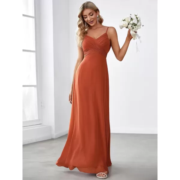 imageEverPretty Womens VNeck Sleeveless Front Ruched Maxi ALine Wedding Guest Dresses 80026Burnt Orange