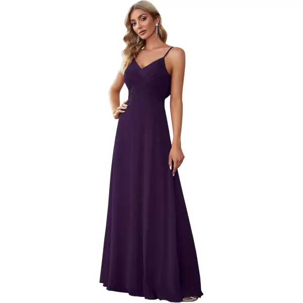 imageEverPretty Womens VNeck Sleeveless Front Ruched Maxi ALine Wedding Guest Dresses 80026Dark Purple