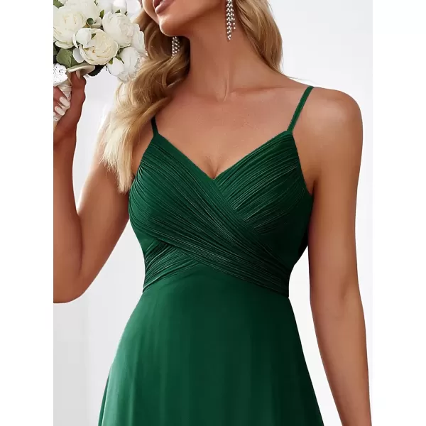 imageEverPretty Womens VNeck Sleeveless Front Ruched Maxi ALine Wedding Guest Dresses 80026Green