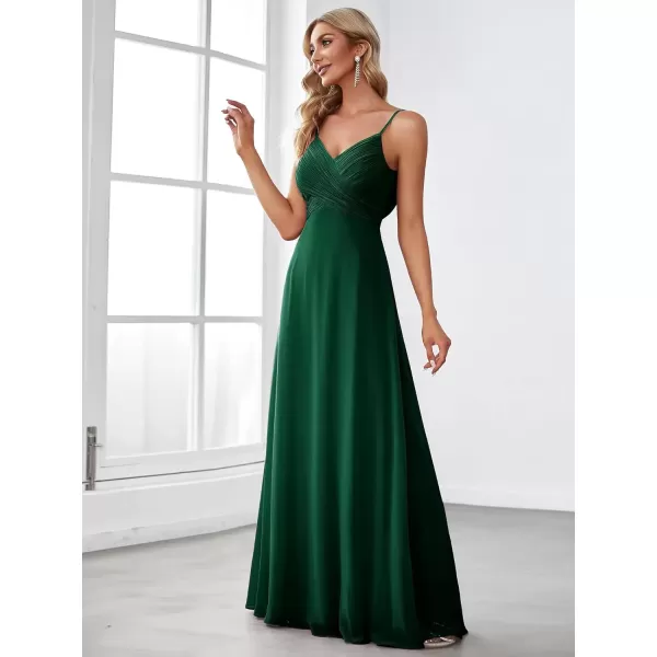 imageEverPretty Womens VNeck Sleeveless Front Ruched Maxi ALine Wedding Guest Dresses 80026Green