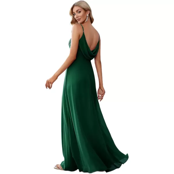 imageEverPretty Womens VNeck Sleeveless Front Ruched Maxi ALine Wedding Guest Dresses 80026Green