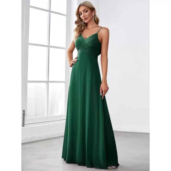 imageEverPretty Womens VNeck Sleeveless Front Ruched Maxi ALine Wedding Guest Dresses 80026Green