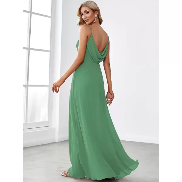 imageEverPretty Womens VNeck Sleeveless Front Ruched Maxi ALine Wedding Guest Dresses 80026Green Bean