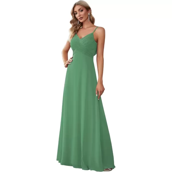 imageEverPretty Womens VNeck Sleeveless Front Ruched Maxi ALine Wedding Guest Dresses 80026Green Bean