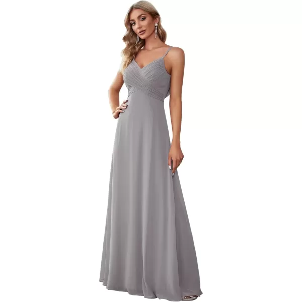 imageEverPretty Womens VNeck Sleeveless Front Ruched Maxi ALine Wedding Guest Dresses 80026Grey